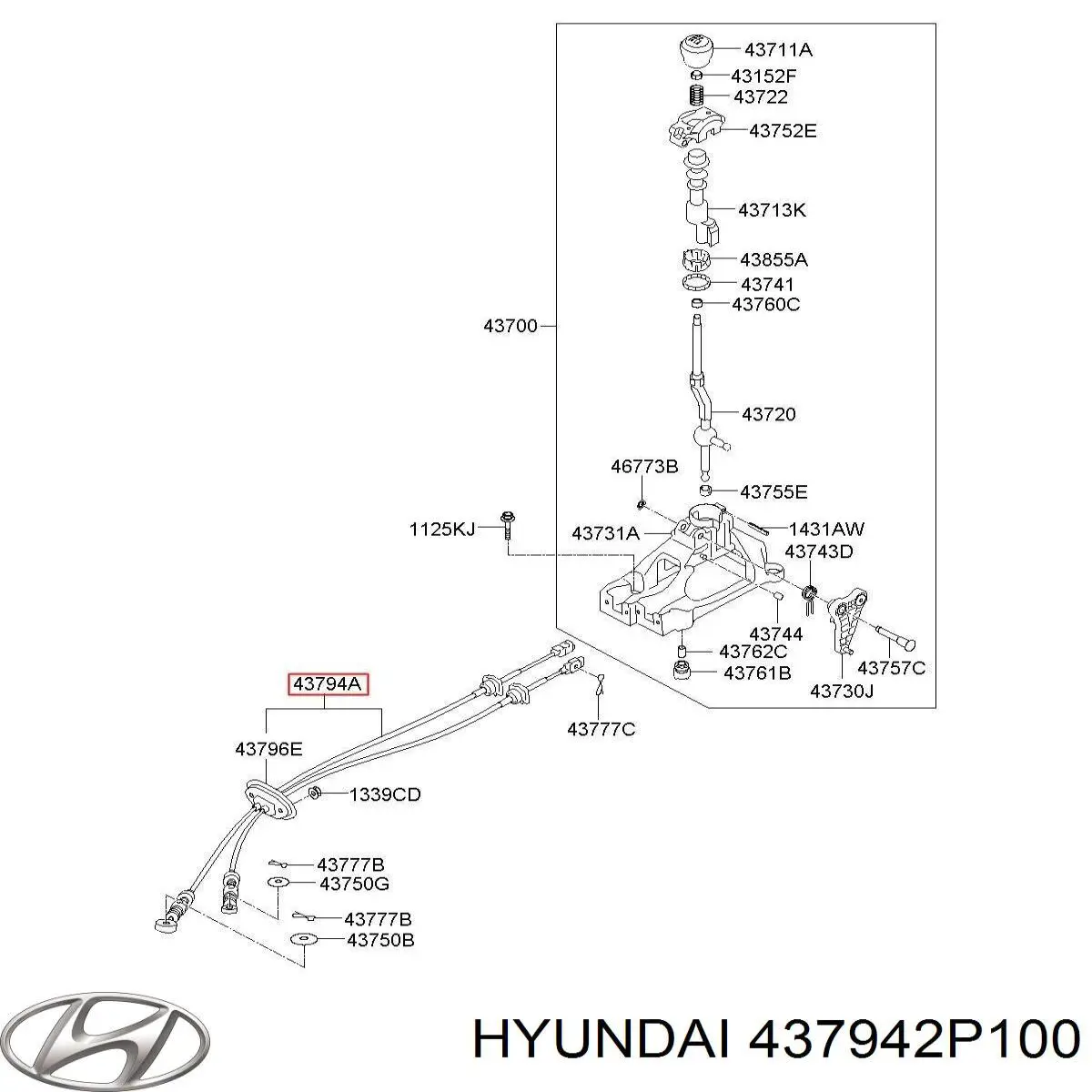 Трос переключения передач, выбора передачи Hyundai/Kia 437942P100 цена, от 25.42 USD
