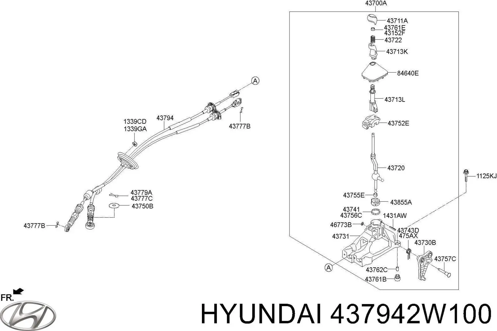 437942W100 Hyundai/Kia Трос переключения передач