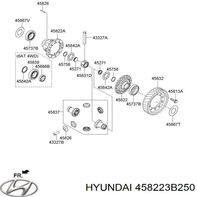 458223B250 Hyundai/Kia caixa de diferencial do eixo dianteiro, de satélites