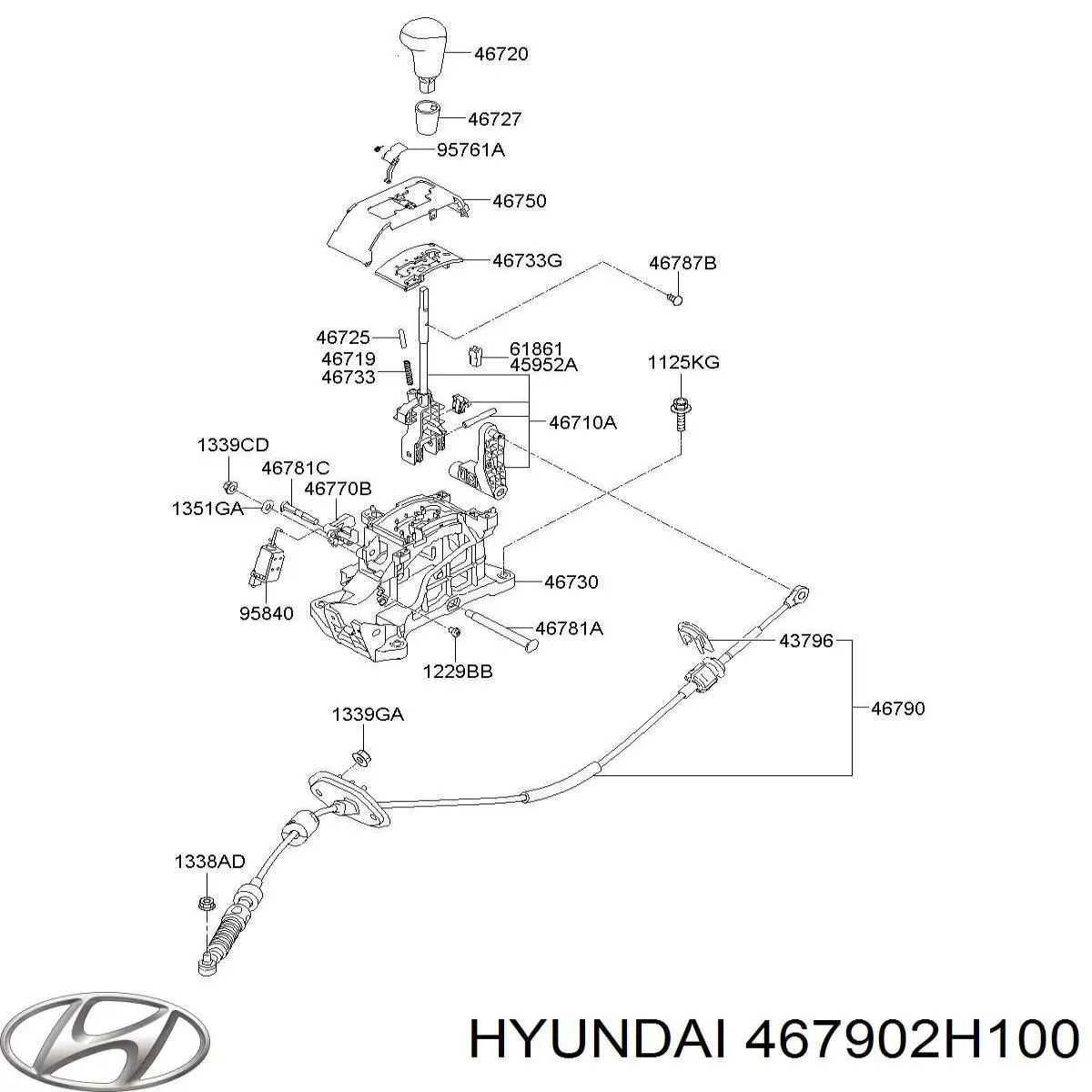 467902H100 Hyundai/Kia трос переключения передач (выбора передачи)