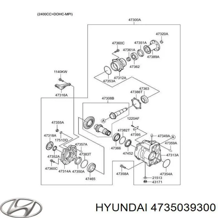 Сальник раздатки, передний, выходной Hyundai/Kia 4735039300