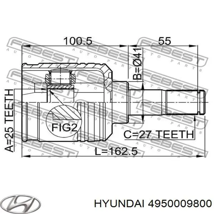 Semieixo (acionador) dianteiro esquerdo para Hyundai Trajet (FO)