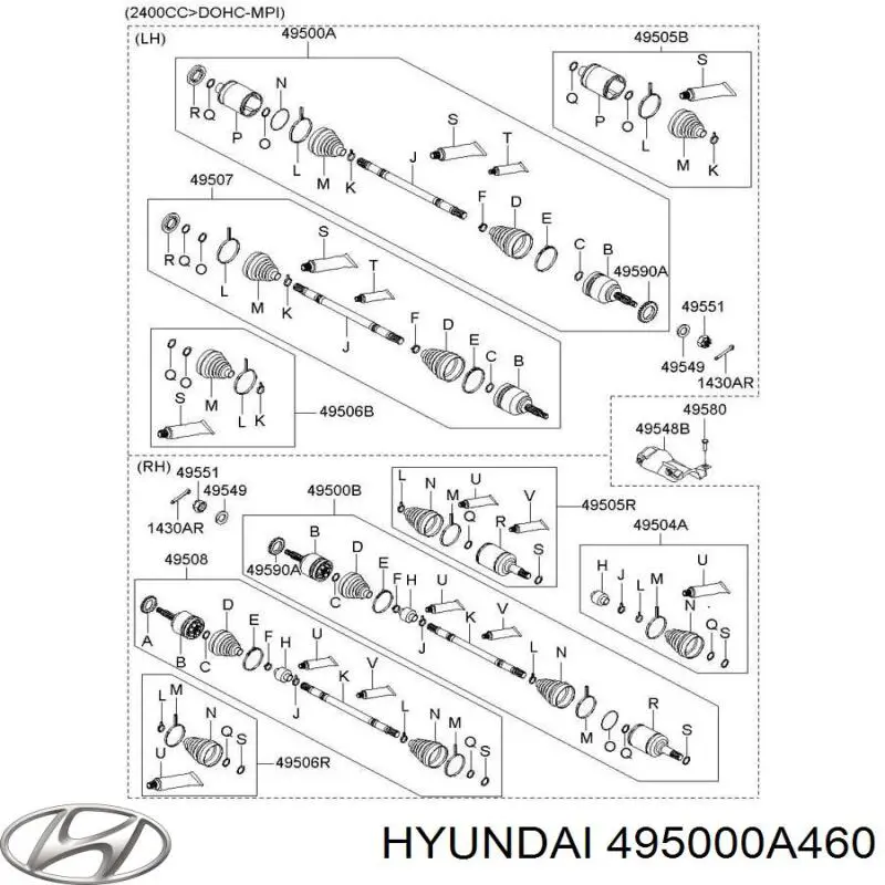 495000A460 Hyundai/Kia Полуось передняя, правая