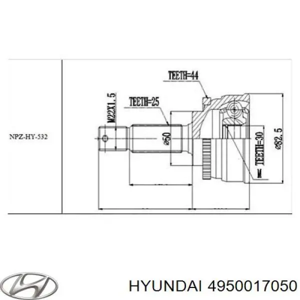 4950017050 Hyundai/Kia полуось (привод передняя левая)