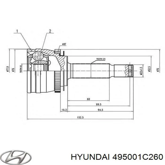 Полуось задняя правая Hyundai/Kia 495001C260 цена, от 69.77 USD