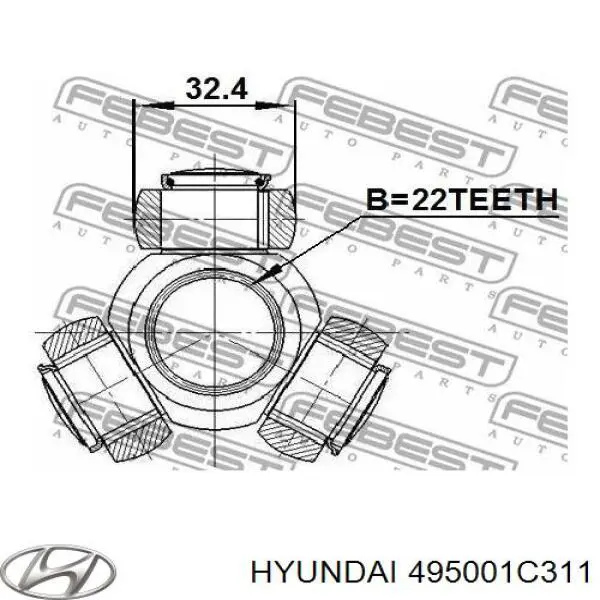 495001C312 Hyundai/Kia Полуось передняя, правая