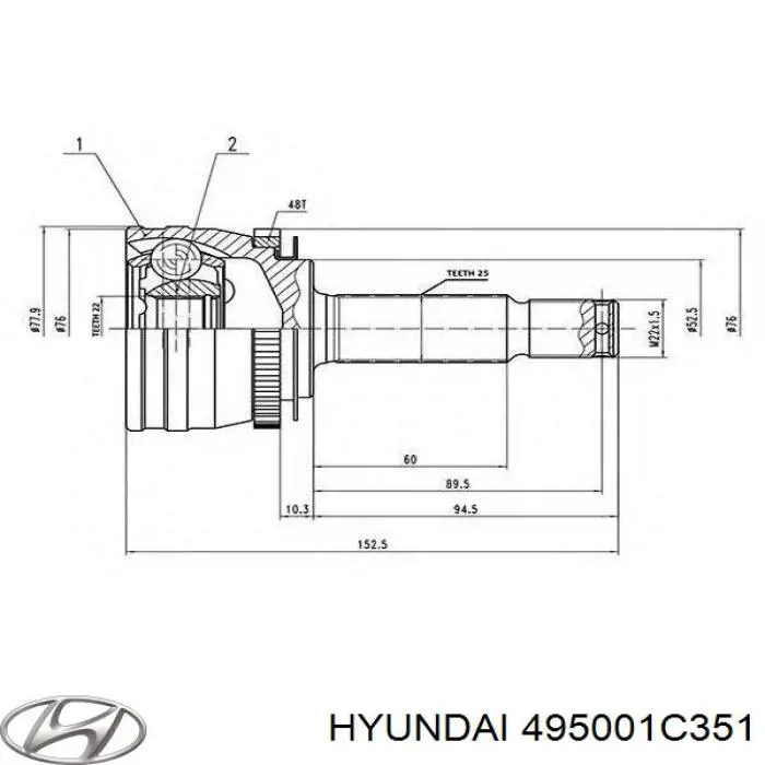 495001C351 Hyundai/Kia semieixo (acionador dianteiro esquerdo)