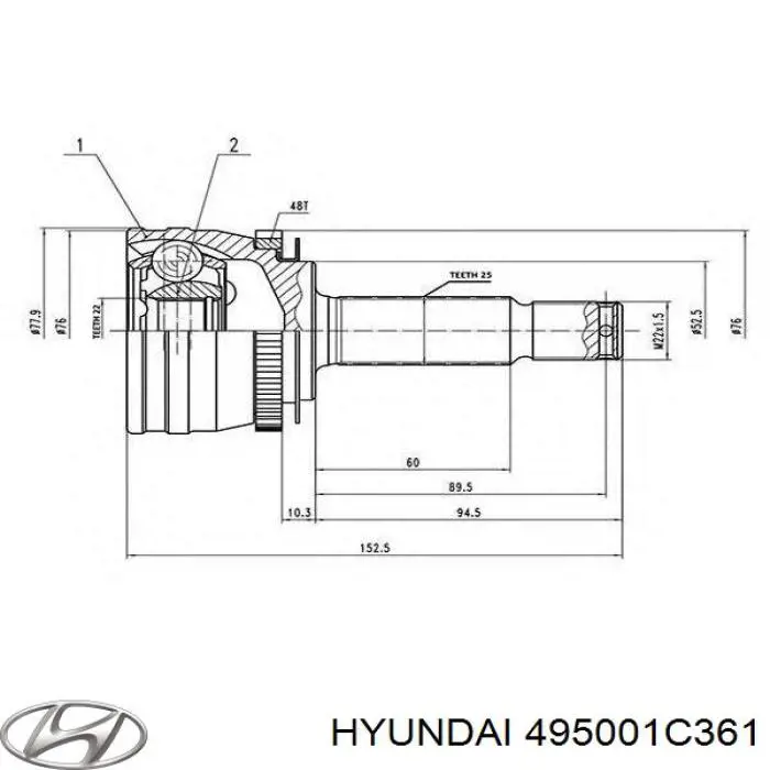 Semieixo (acionador) dianteiro direito para Hyundai Getz 