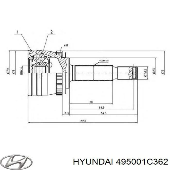 495001C362 Hyundai/Kia полуось (привод передняя правая)