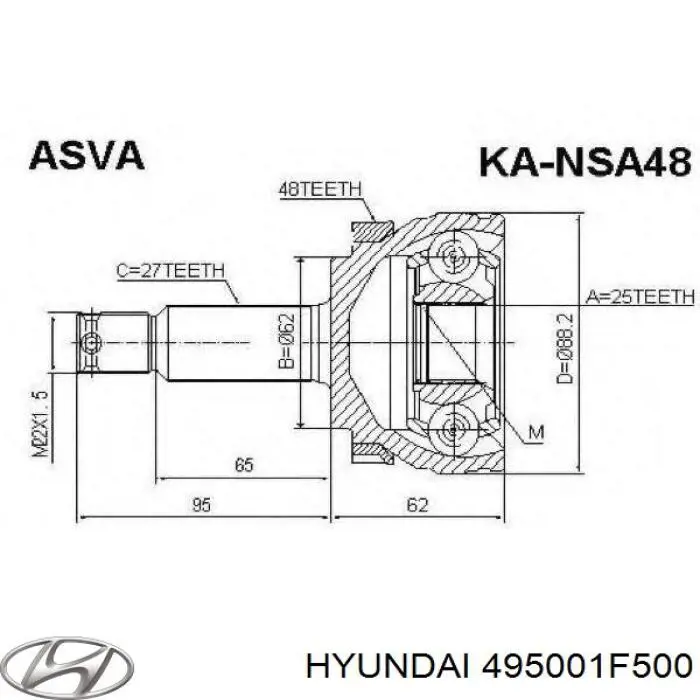 495001F500 Hyundai/Kia шрус внутренний передний правый