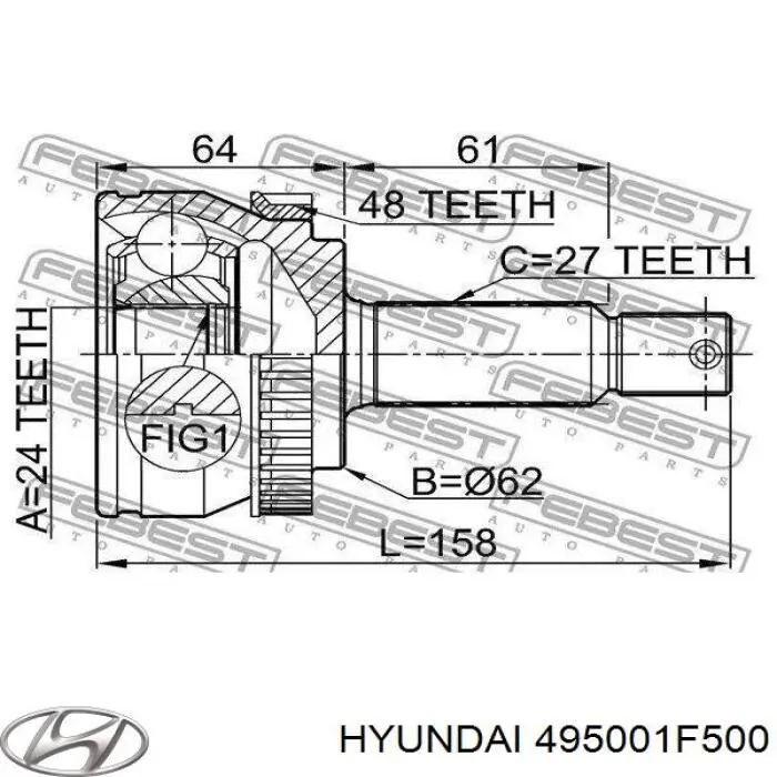 Привод передний правый Hyundai/Kia 495001F500 цена, от 126.69 USD