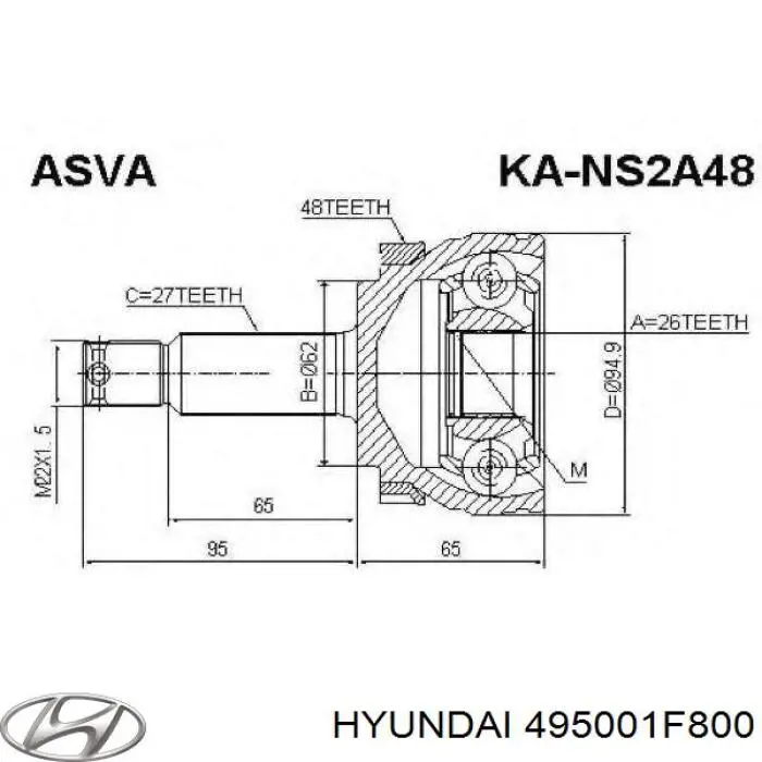 495001F800 Hyundai/Kia полуось (привод передняя правая)