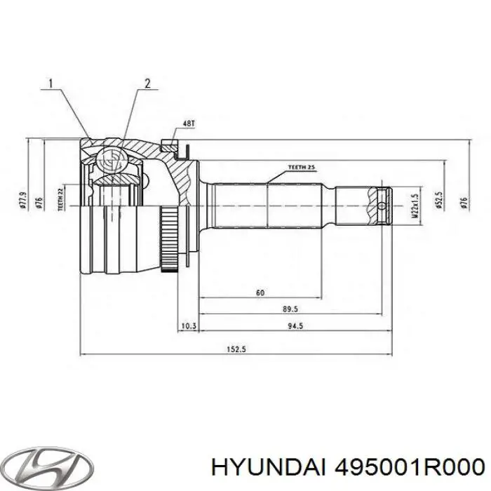 Піввісь (привід) передня, ліва 495001R000 Hyundai/Kia