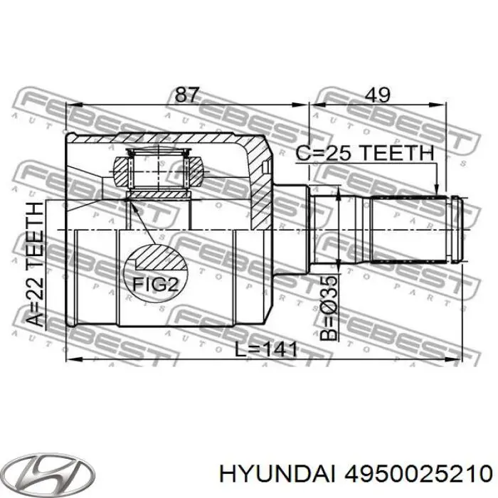 4950025210 Hyundai/Kia Полуось передняя, правая