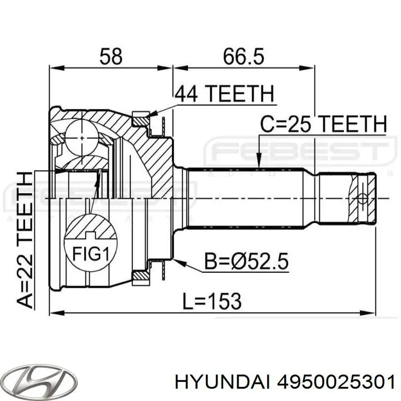 4950025301 Hyundai/Kia шрус наружный передний