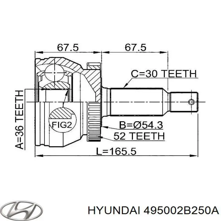 Полуось передняя 495002B250A Hyundai/Kia