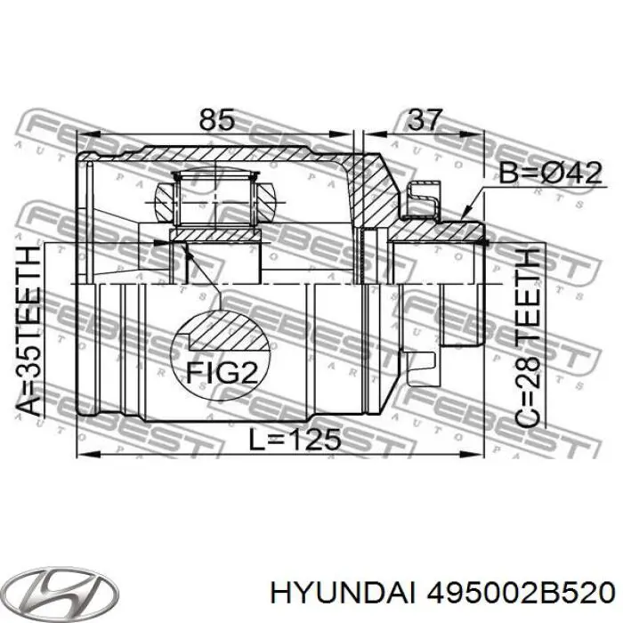 Правая полуось 495002B520 Hyundai/Kia