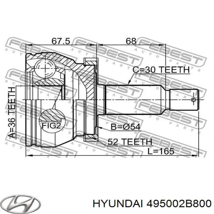 495002B800 Hyundai/Kia Полуось передняя левая