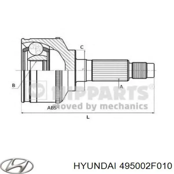 495002F010 Hyundai/Kia Полуось передняя, правая