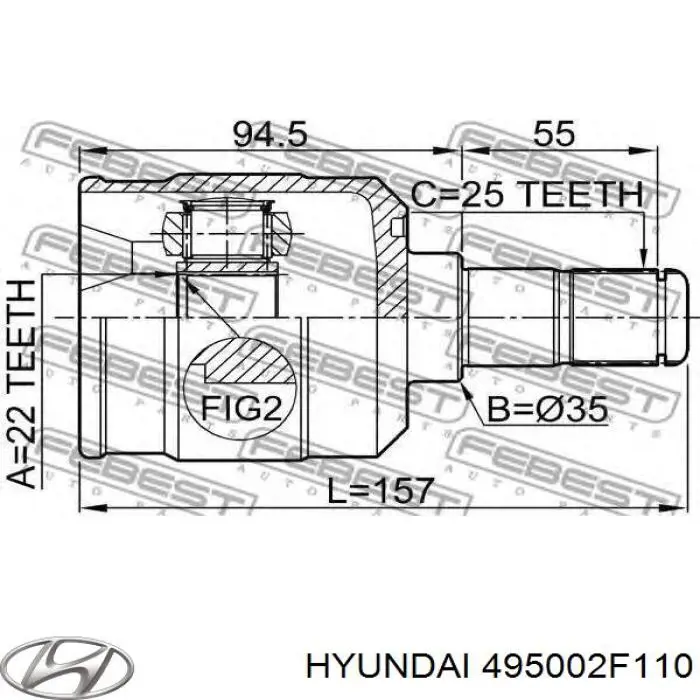 Полуось (привод) передняя правая 495002F110 Hyundai/Kia