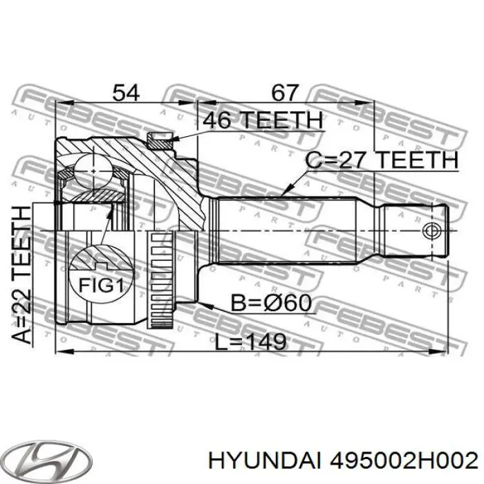 Купить 495002H012SJ Hyundai/Kia Вал приводной правый