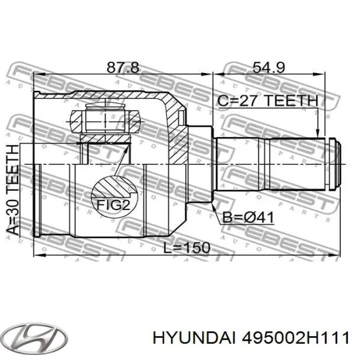495002H111 Hyundai/Kia полуось (привод передняя правая)