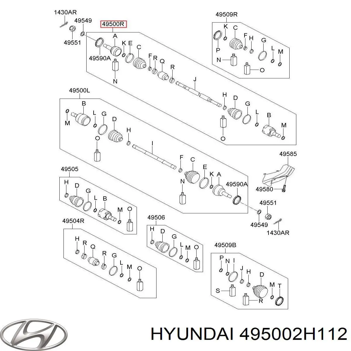 Купить 495002H112 Hyundai/Kia Вал приводной правый