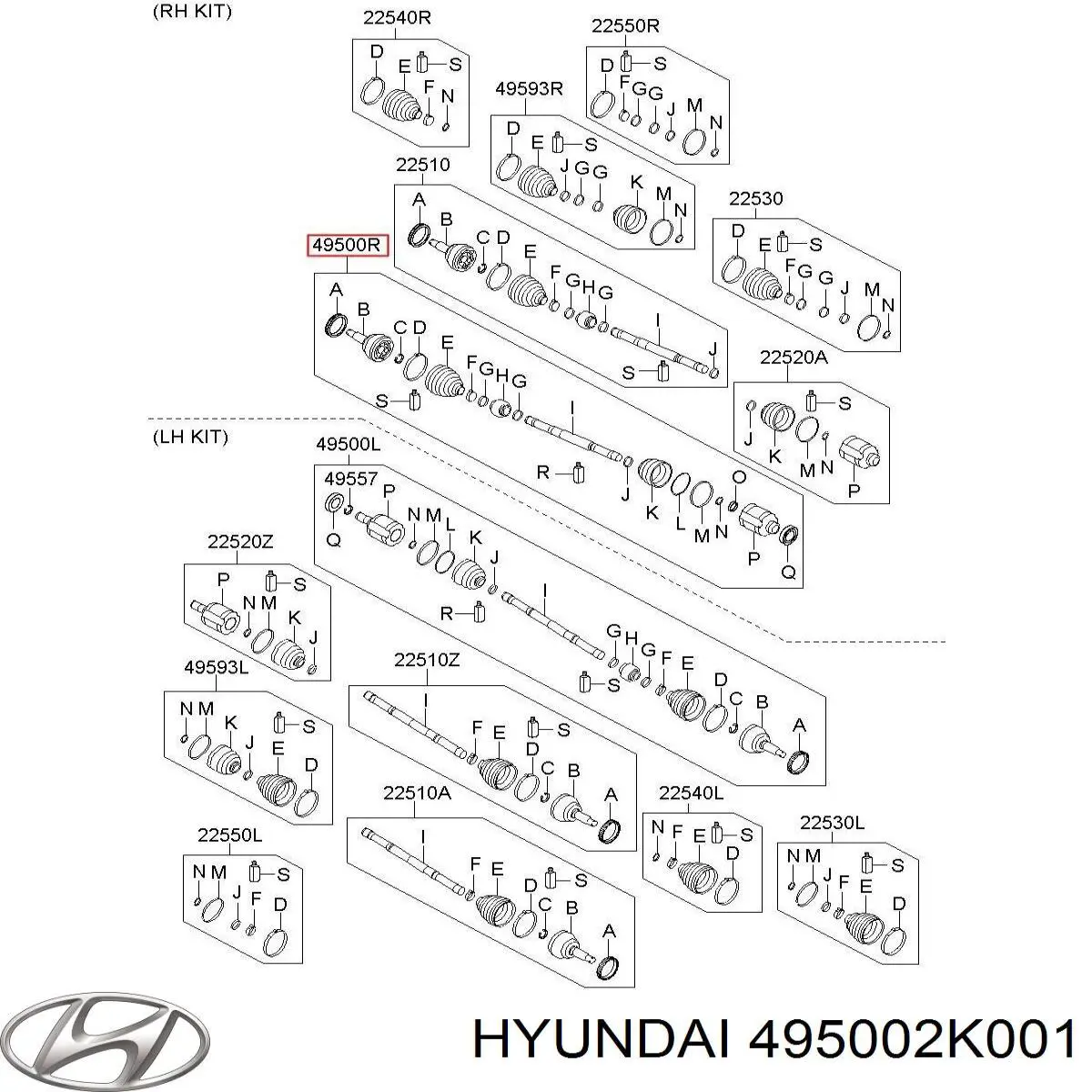 Купить 495002K001 Hyundai/Kia Вал приводной правый