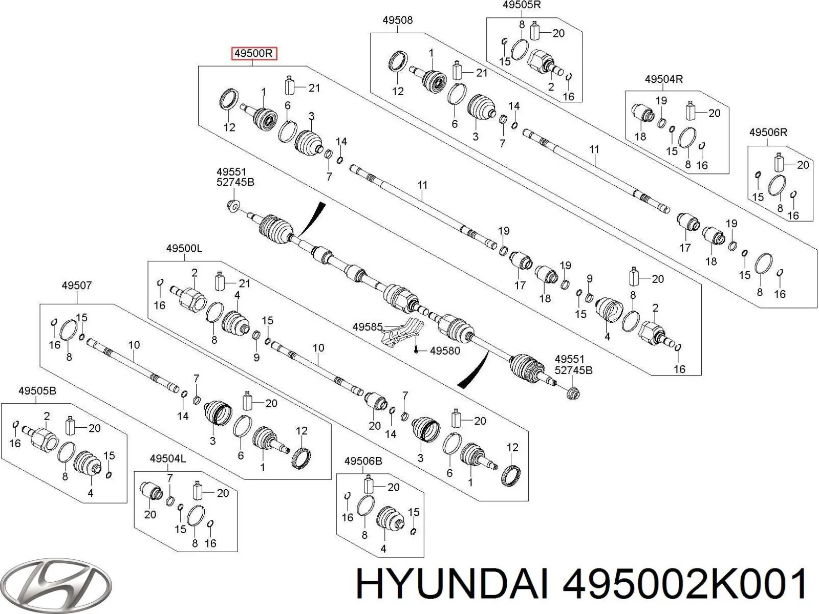 495002K001 Hyundai/Kia полуось (привод передняя правая)