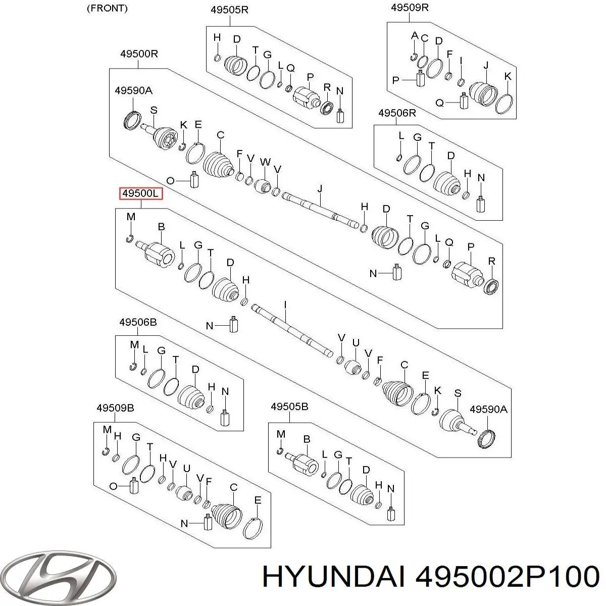 495002P100 Hyundai/Kia semieixo (acionador dianteiro esquerdo)