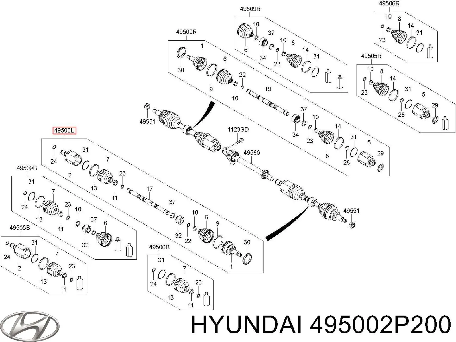 Купить 495002P200 Hyundai/Kia Привод в сборе левый