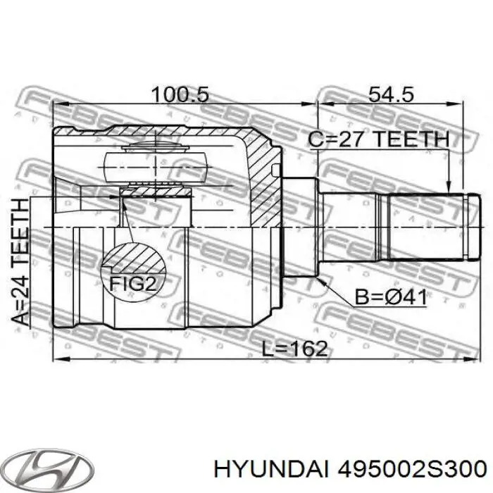495002S300 Hyundai/Kia Полуось передняя левая