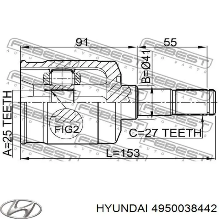 4950038442 Hyundai/Kia semieixo (acionador dianteiro esquerdo)