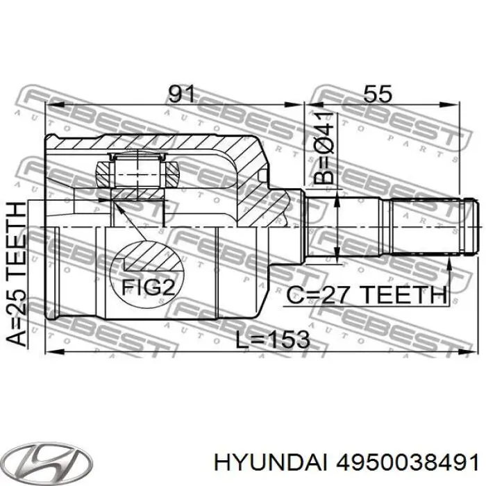 4950038491 Hyundai/Kia Полуось передняя, правая