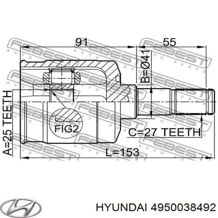 4950038492 Hyundai/Kia полуось (привод передняя левая)