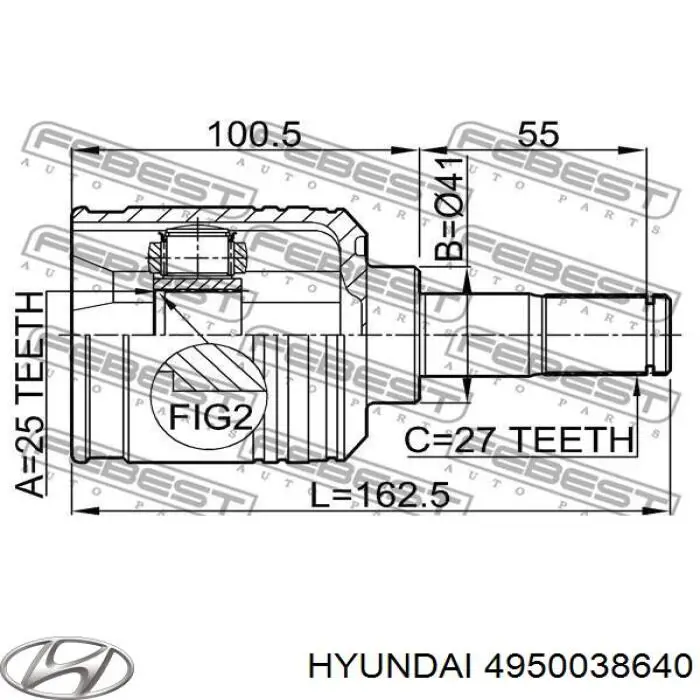 4950038640 Hyundai/Kia полуось (привод передняя левая)