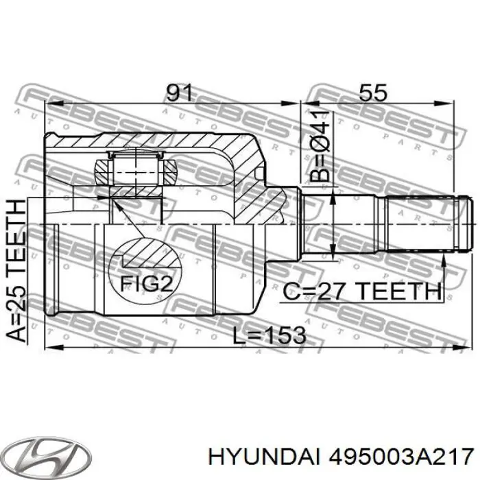 Junta homocinética externa dianteira 495003A217 Hyundai/Kia