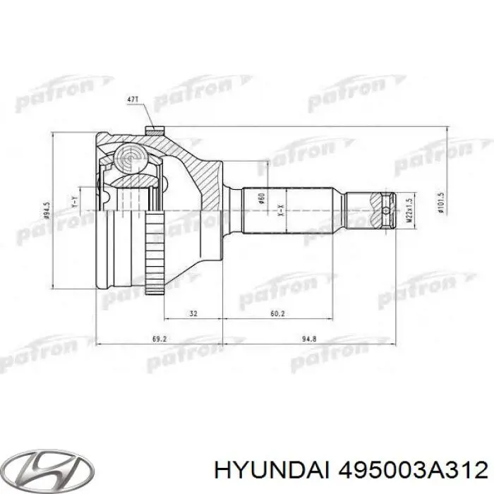 Купить 495003A312 Hyundai/Kia Привод в сборе левый