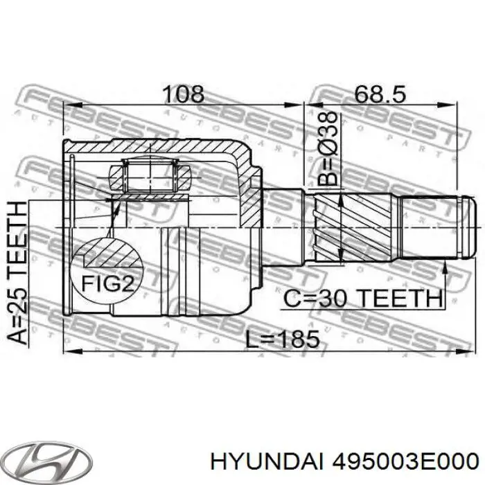 495003E000 Hyundai/Kia полуось (привод передняя левая)