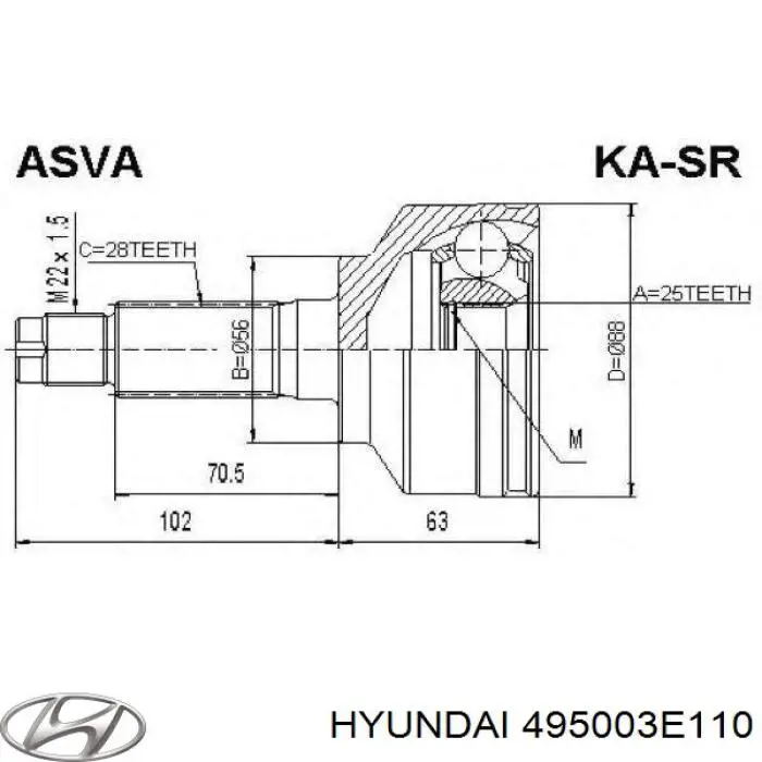 495003E110 Hyundai/Kia полуось (привод передняя правая)