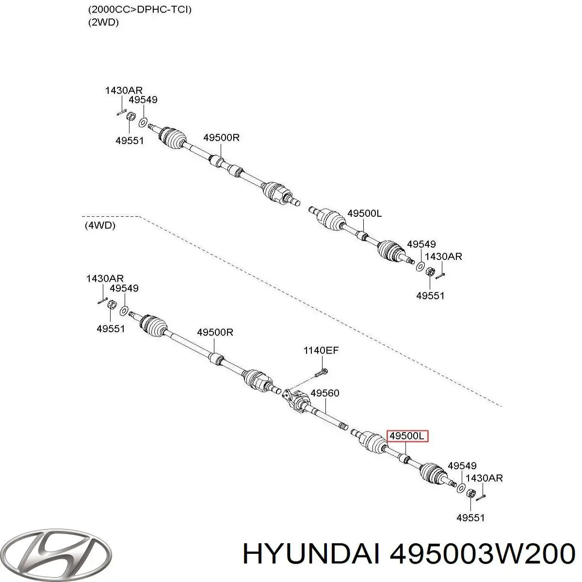 495003W200 Hyundai/Kia полуось (привод передняя левая)