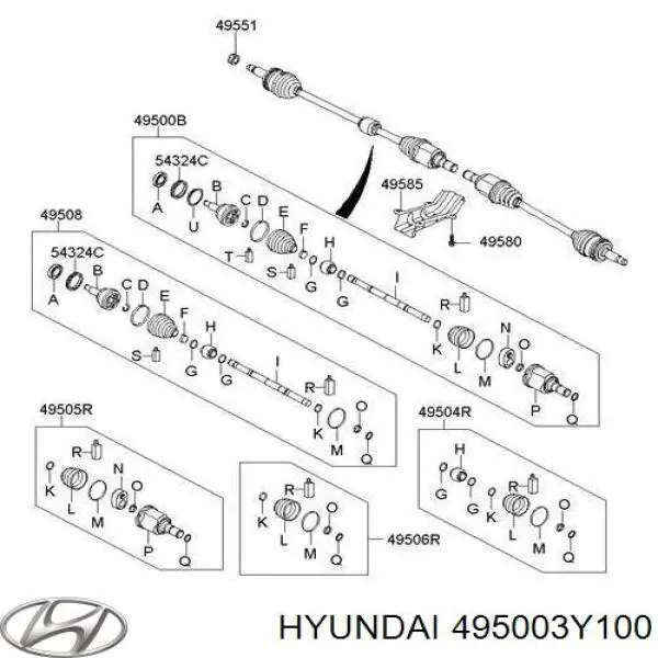 495003Y100 Hyundai/Kia semieixo (acionador dianteiro esquerdo)