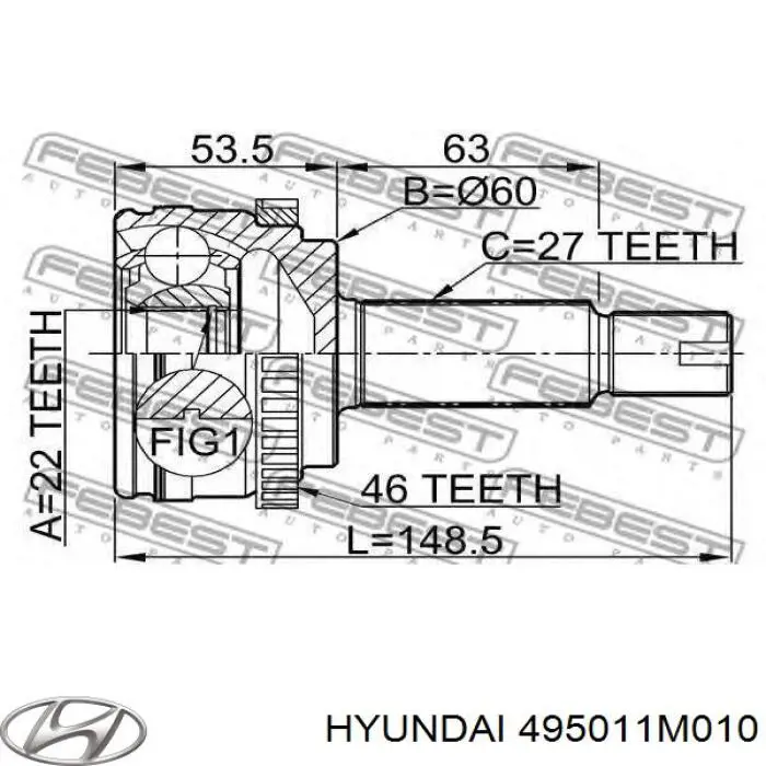 Левая полуось 495011M010 Hyundai/Kia