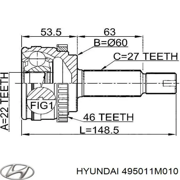 495011M010 Hyundai/Kia полуось (привод передняя левая)