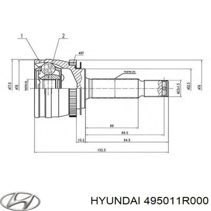 495011R000 Hyundai/Kia Полуось передняя, правая
