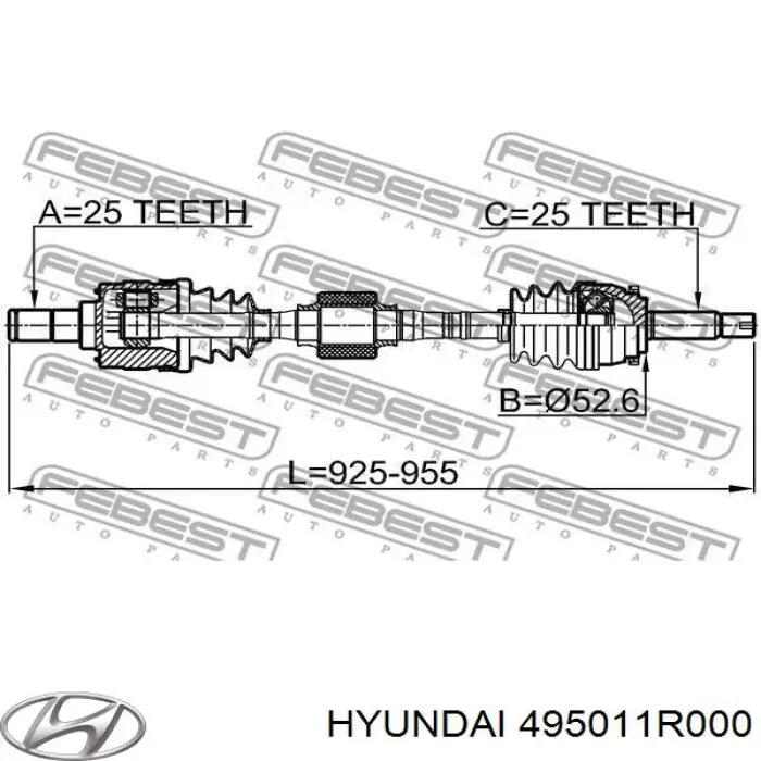 Купить 495011R000 Hyundai/Kia Вал приводной правый