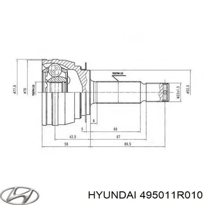 Правая полуось 495011R010 Hyundai/Kia