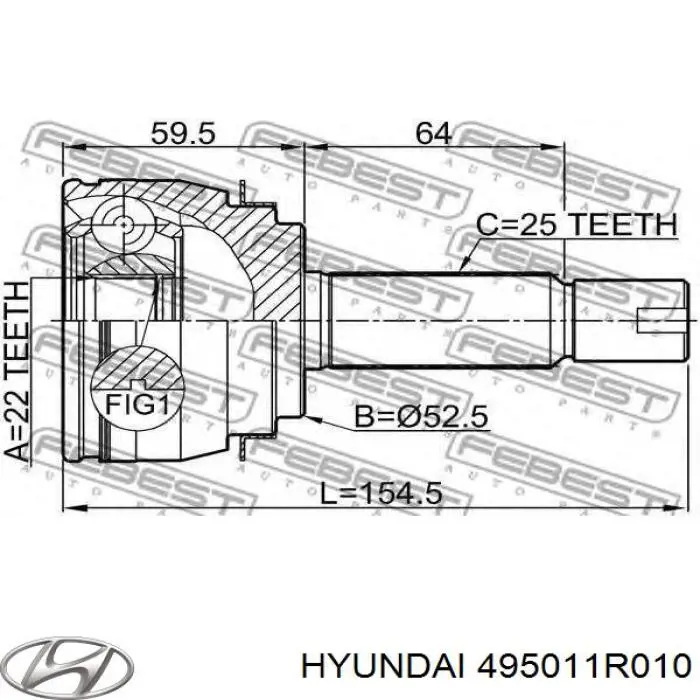 Купить 495011R010 Hyundai/Kia Вал приводной правый