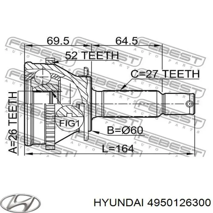 4950126300 Hyundai/Kia junta homocinética externa dianteira