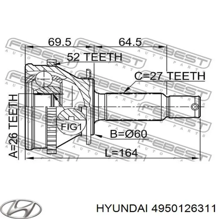 Привод передний левый Hyundai/Kia 4950126311 цена, от 169.30 USD